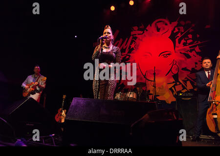 Glasgow, Scotland, UK. 30th Jan, 2014.  Imelda May, Irish musician, producer and singer songwriter, played a gig Old Fruitmarket Glasgow Celtic Connections 2014.  Albums No Turning Back, 2003, Love Tattoo 2009. Rockabilly revival. Credit:  Pauline Keightley/Alamy Live News Stock Photo