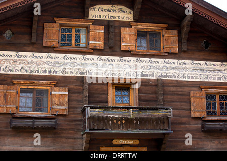 Gasthof Gotschna restaurant, 19th Century built 1841, in Serneus near Klosters in Graubunden region, Switzerland