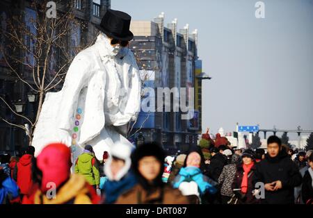 Harbin , China's Heilongjiang Province. 1st Feb, 2014. A snow sculpture of Michael Jackson is seen in Harbin, capital of northeast China's Heilongjiang Province, Feb. 1, 2014. Having the longest and coldest winters among major Chinese cities, Harbin is known for its winter tourism and recreations. Credit:  Wabng Jianwei/Xinhua/Alamy Live News Stock Photo