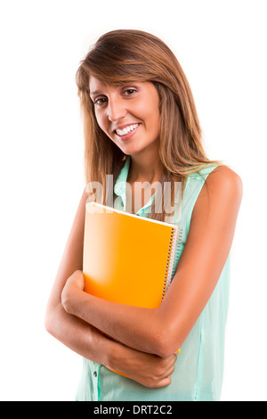 Young and beautiful asian student posing isolated over white Stock Photo