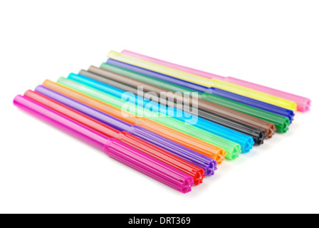 Row of colored felt tip pens on a white background Stock Photo