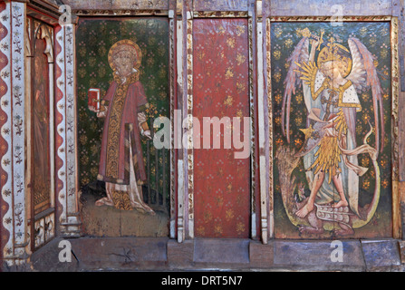 Detail of part of the rood screen in the church of St Helen at Ranworth, Norfolk, England, United Kingdom. Stock Photo