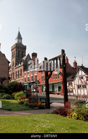 Congleton High Street and the Town Hall, designed in the gothic style by E.W. Godwin in 1866 Stock Photo