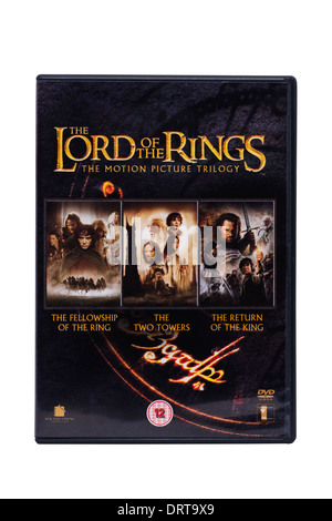 The Lord of the Rings box set film dvd on a white background Stock Photo