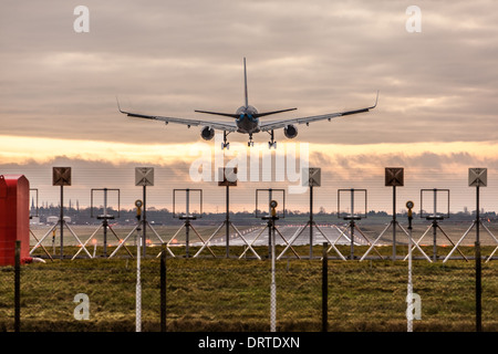 Thomson Boeing 767 Aircraft Landing at Birmingham Airport, West Midlands, England Stock Photo