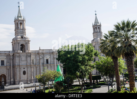 Plaza de Armas of Arequipa city and the Cathedral1844.Arequipa. Peru. UNESCO World Heritage Site. Stock Photo