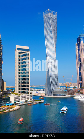 Dubai Marina with Cayan twisted tower in the middle. Stock Photo