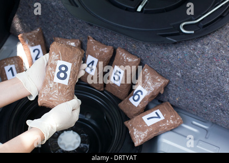 drug hidden in the engine compartment Stock Photo