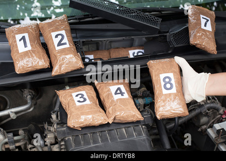 drug hidden in the engine compartment Stock Photo