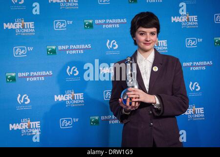 Brussels, Belgium. 2nd Feb, 2014. Pauline Etienne, winner for the best actress at the 4th Ceremony of the Magritte celebrating the best of the belgian movie industry. © Aurore Belot/NurPhoto/ZUMAPRESS.com/Alamy Live News Stock Photo