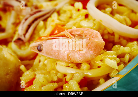 Spanish seafood Paella de Marisco, Paella Marinera Stock Photo