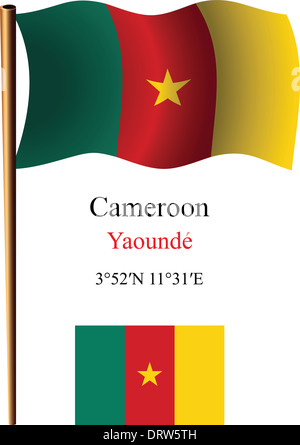 cameroon wavy flag and coordinates against white background, vector art illustration, image contains transparency Stock Photo