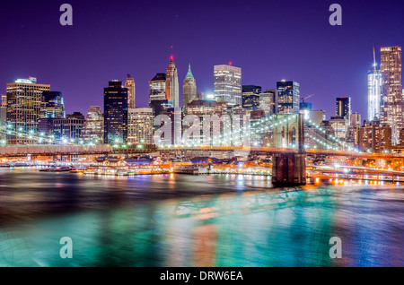 New York City skyline at night panorama Stock Photo - Alamy