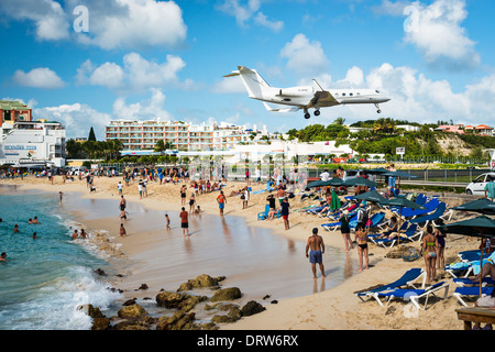 Maho Beach in Sint Maarten Island. Stock Photo