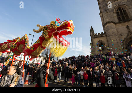 Liverpool, UK. 2nd Feb 2014. Chinese New Year celebrations have taken place in Liverpool on Sunday, February 2, 2013. Thousands lined the streets of China town in Liverpool city centre to mark the year of the Horse. Credit:  Christopher Middleton/Alamy Live News Stock Photo