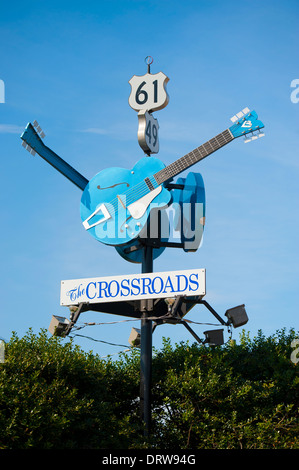 USA Mississippi MS Miss Clarksdale street road sign signs for the blues crossroads Stock Photo