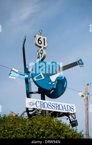 USA Mississippi MS Miss Clarksdale street road sign signs for the blues crossroads Stock Photo