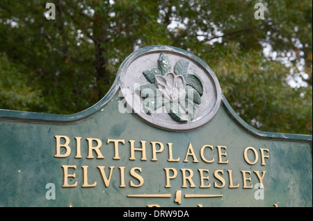 USA Mississippi MS Miss Tupelo Elvis Presley birthplace home birth sign Stock Photo