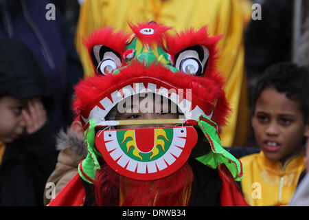 London, UK. 2nd Feb 2014. The Year of the Horse, began on 31 January thought the London festivities take place on Sunday 2 February in Trafalgar Square, Chinatown and Shaftesbury Avenue. Credit: David Mbiyu/ Alamy Live News Stock Photo