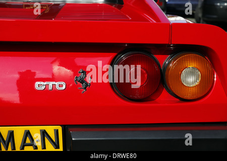 RED FERRARI 288 GTO CAR LIGHTS & BADGE ISLE OF MAN 11 October 2013 Stock Photo