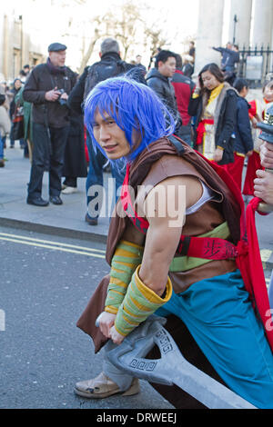 London, UK. 2nd Feb, 2014. Cartoon characters from Hong Kong took part in the parade at the Chinese New Year Festival Credit:  Keith Larby/Alamy Live News Stock Photo
