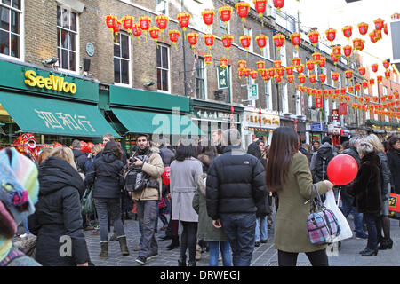 London, UK. 2nd Feb, 2014. Crowds filled the streets of Chinatown during the Chinese New Year Festival Credit:  Keith Larby/Alamy Live News Stock Photo