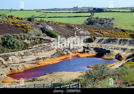 The scarred landscape from an old copper mine at Wheal maid near St.Day in Cornwall, UK Stock Photo