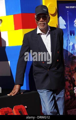 Westwood, California, USA. 1st Feb, 2014. Morgan Freeman arrives for the premiere of the film 'The Lego Movie' at the Village theater. Credit:  Lisa O'Connor/ZUMAPRESS.com/Alamy Live News Stock Photo