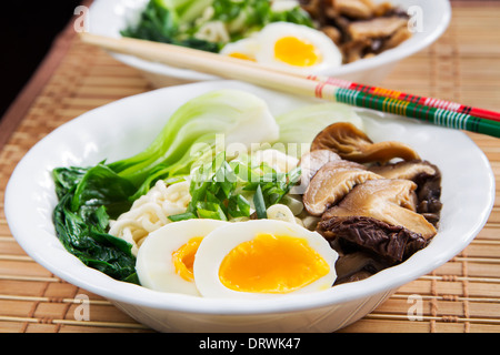 Traditional Ramen Noodle Mushroom Soup Stock Photo