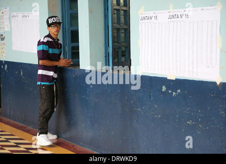San Jose, Costa Rica. 2nd Feb, 2014. A resident arrives at a polling station during the presidential elections in San Jose, capital of Costa Rica, on Feb. 2, 2014. Costa Ricans goes to the polls on Sunday for presidential and legislative elections. © Kent Gilbert/Xinhua/Alamy Live News Stock Photo