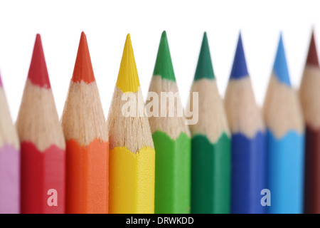 Colored pencils for children in a row, isolated, isolated on a white background Stock Photo