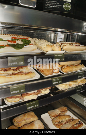 fresh sandwich display in Cafe Living, inside ASDA Living, Chesterfield, Derbyshire, UK Stock Photo