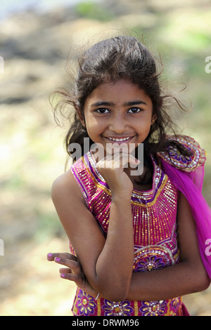 Indian girl smiling South India Stock Photo