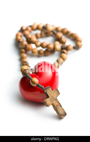 rosary with heart of stone on white background Stock Photo