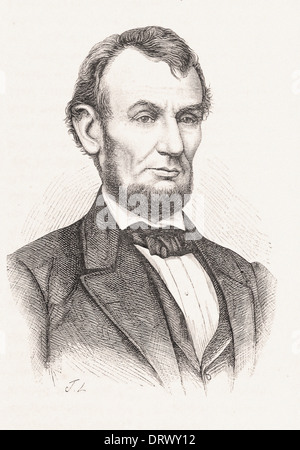 Portrait of Abraham Lincoln - French engraving XIX th century Stock Photo