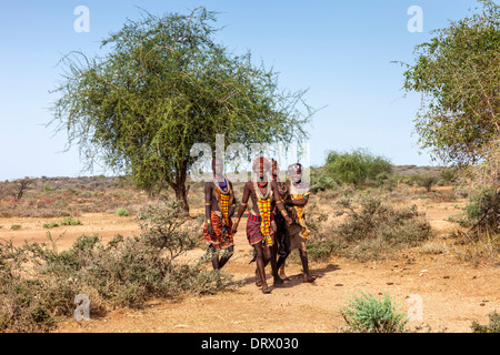 Young Women From The Hamer Tribe, Hamer Village near Turmi, Omo Valley, Ethiopia Stock Photo