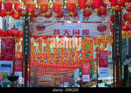 Chinese Lanterns hanging above Gerrard Street in London. Stock Photo