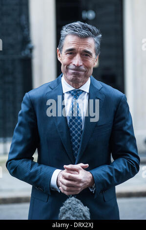 London, UK - 3 February 2014: NATO Secretary General, Mr. Anders Fogh Rasmussen release interviews after meeting Prime Minister David Cameron in Downing Street. Credit:  Piero Cruciatti/Alamy Live News Stock Photo