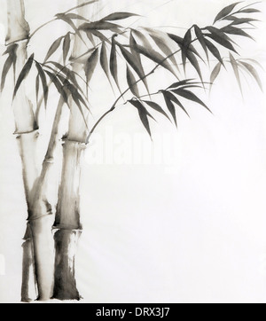 Original watercolor painting of bamboo. Asian style. Stock Photo