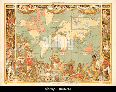 Map showing the extent of the British Empire in 1886, distributed as a supplement to The Graphic weekly newspaper 24 July 1886 Stock Photo