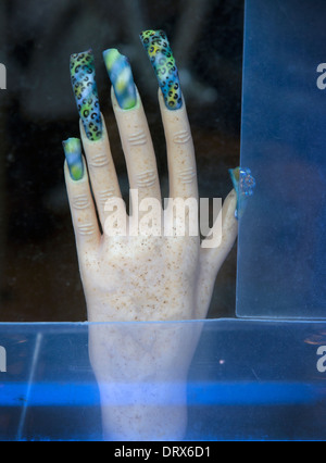 A window display in a Brighton nail bar Stock Photo