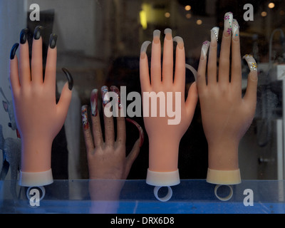 A window display in a Brighton nail bar Stock Photo