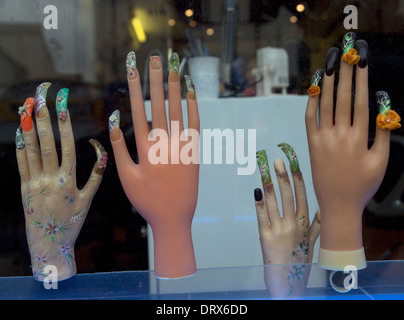 A window display in a Brighton nail bar Stock Photo