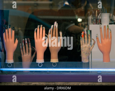 A window display in a Brighton nail bar Stock Photo