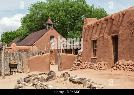 Chapel and house, El Rancho de las Golondrinas (living history museum), Santa Fe, New Mexico Stock Photo
