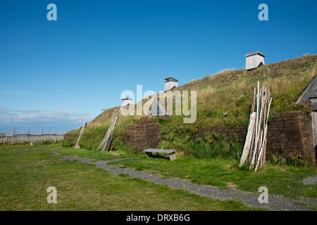 Canada, Newfoundland, L'Anse aux Meadows National Historic Site. Only known Viking site in North America. Stock Photo