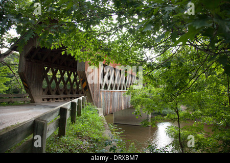 State Road Bridge, built in 1983 of 97,000 feet of southern pine and oak,  crosses Conneaut Creek, Ashtabula county, Ohio. Stock Photo