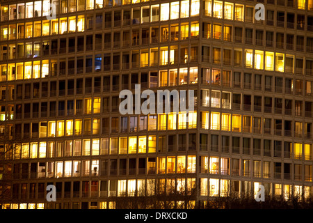 A full frame view of an office building high rise in Toronto, Canada by night. Stock Photo