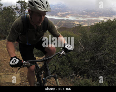 Cachuma Lake, California, USA. 2nd Feb, 2014. TIM LANE mountain bike riding on the Tequepis trail near Solvang and Lake Cachuma in the Los Padres National Forest in Santa Barbara county. This is a very popular area for hiking and biking with scenic interior areas with many trails and campgrounds. Cachuma Lake is one of the area's most popular outdoor playgrounds and has become an emblem of California's crushing drought. © Ruaridh Stewart/ZUMA Wire/ZUMAPRESS.com/Alamy Live News Stock Photo