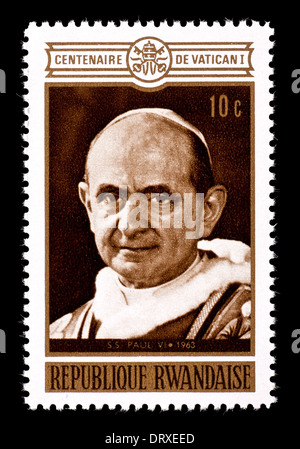 Postage stamp from Rwanda depicting Pope Paul VI (century of Vatican I) Stock Photo